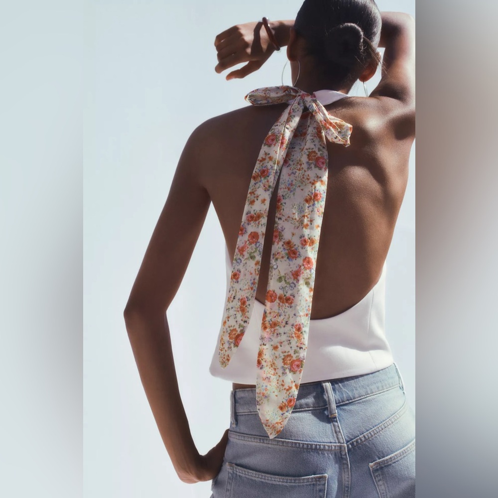 Zara White Printed Scarf Halter Neck Vest - Picture 9 of 12